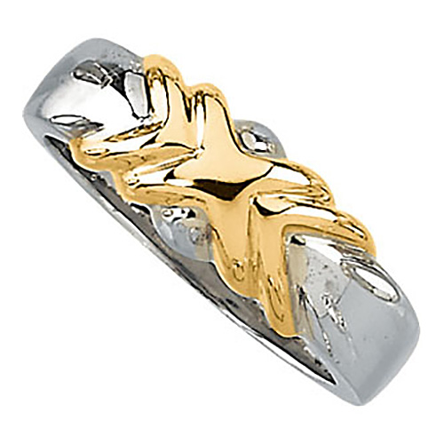 Sterling Silver and 14k Yellow Gold Freeform X Ring