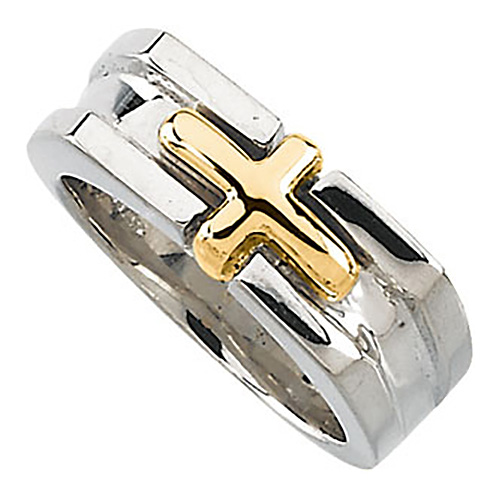 Sterling Silver Ring with 14k Yellow Gold Cross Accent