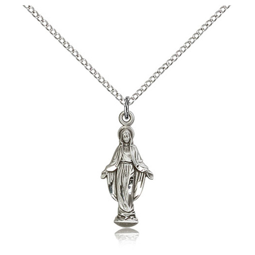Sterling Silver 7/8in Mary Figure Pendant & 18in Chain