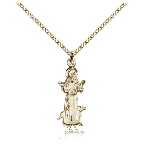 Gold Filled 1in St Francis Figure Pendant & 18in Chain