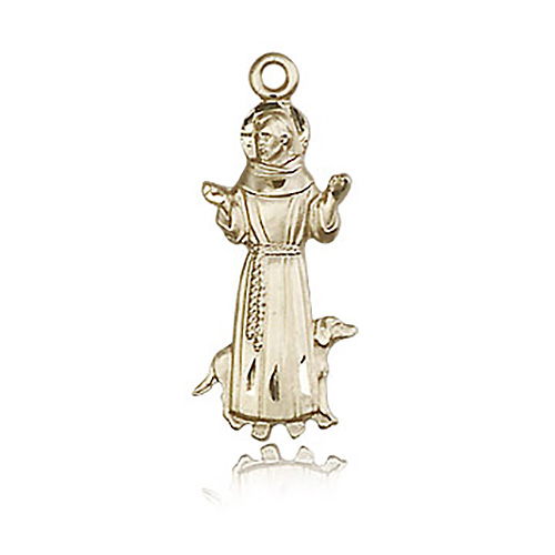 14kt Yellow Gold 1in St Francis Figure Pendant
