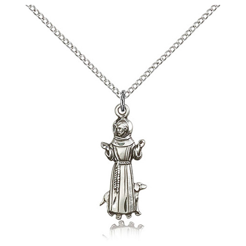 Sterling Silver 1in St Francis Figure Pendant & 18in Chain