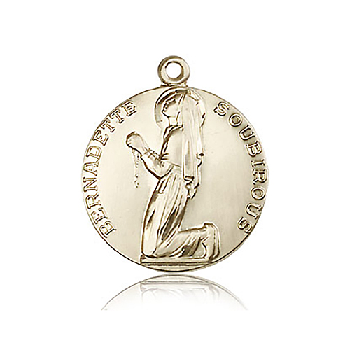 14k Yellow Gold 7/8in Round St Bernadette Medal