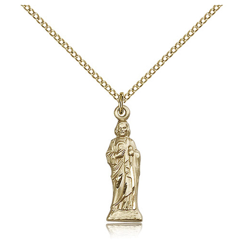 Gold Filled 7/8in St Jude Figure Pendant & 18in Chain