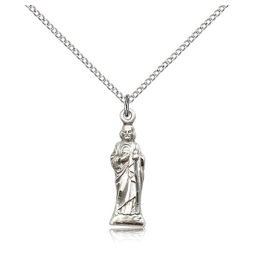 Sterling Silver 7/8in St Jude Figure Pendant & 18in Chain