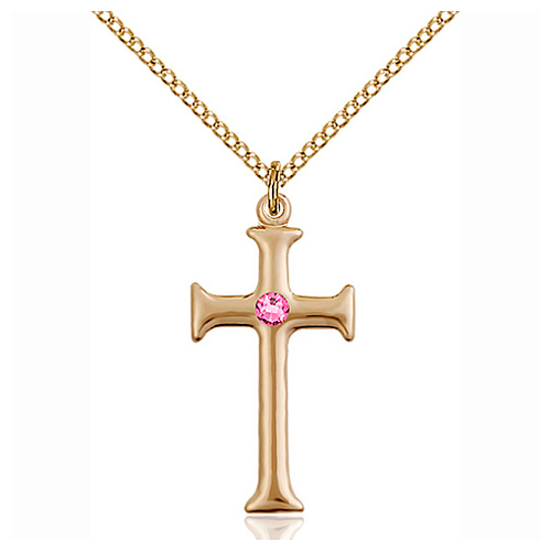 Gold Filled 1in Crusader Cross Pendant with 3mm Rose Bead & 18in Chain