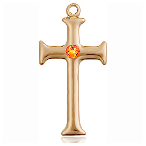 14kt Yellow Gold 1in Crusader Cross with 3mm Topaz Bead 6008KT-STN11