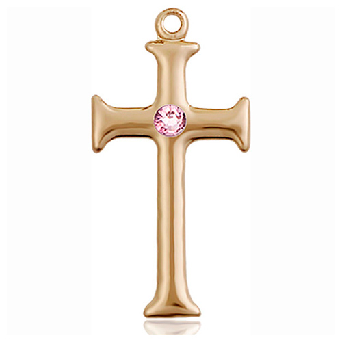 14kt Yellow Gold 1in Crusader Cross with 3mm Light Amethyst Bead  