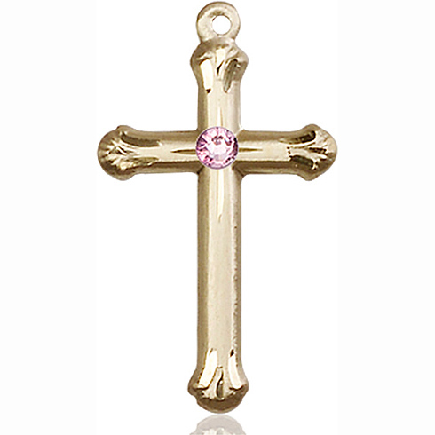 14kt Yellow Gold 1in Budded Cross with 3mm Light Amethyst Bead  