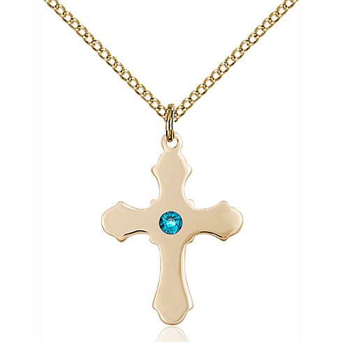 Gold Filled 7/8in Cross Pendant with 3mm Zircon Bead & 18in Chain