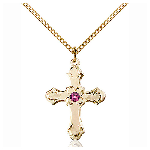 Gold Filled 7/8in Floral Cross with Amethyst Bead Necklace
