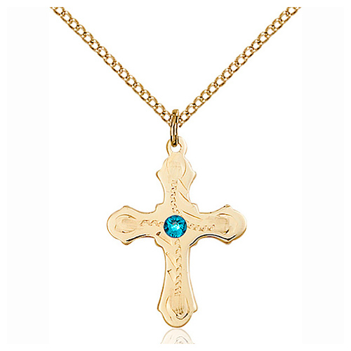 Gold Filled 7/8in Beaded Cross Zircon Bead Pendant & 18in Chain