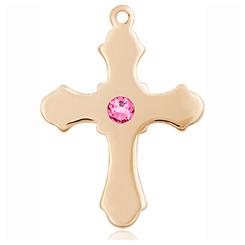 14kt Yellow Gold 7/8in Cross with 3mm Rose Bead  