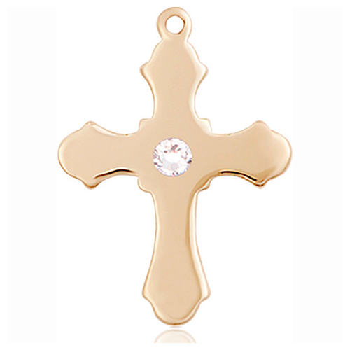 14kt Yellow Gold 7/8in Cross with 3mm Crystal Bead  