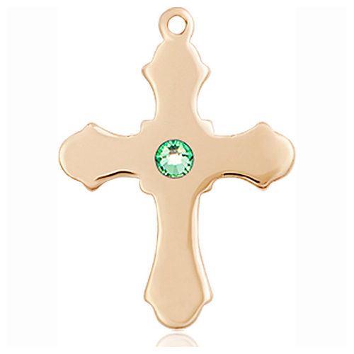 14kt Yellow Gold 7/8in Cross with 3mm Peridot Bead  