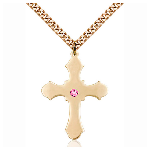Gold Filled 1 1/4in Cross Pendant with 3mm Rose Bead & 24in Chain