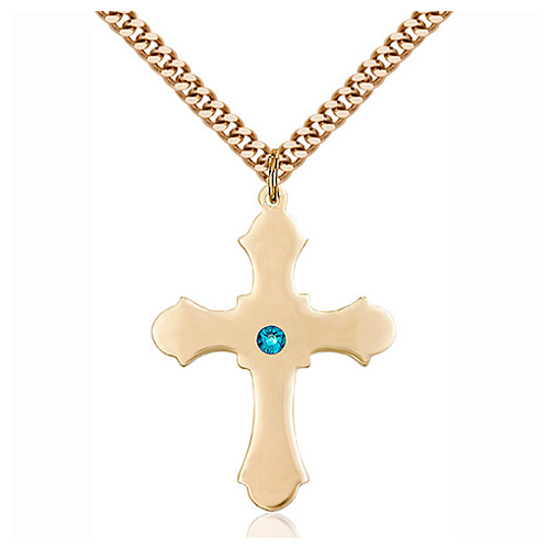 Gold Filled 1 1/4in Cross Pendant with 3mm Zircon Bead & 24in Chain