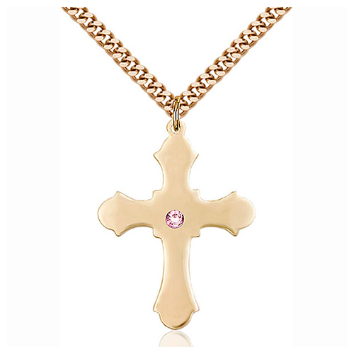 Gold Filled 1 1/4in Amethyst Bead Cross Pendant & 24in Chain