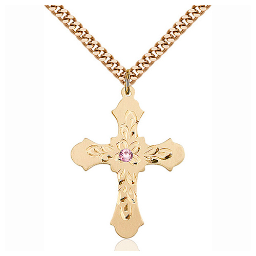 Gold Filled 1 1/4in Baroque Light Amethyst Bead Cross & 24in Chain