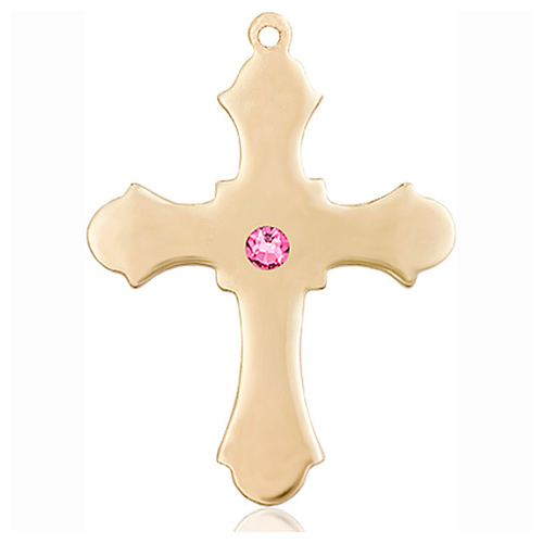 14kt Yellow Gold 1 1/4in Cross with 3mm Rose Bead  