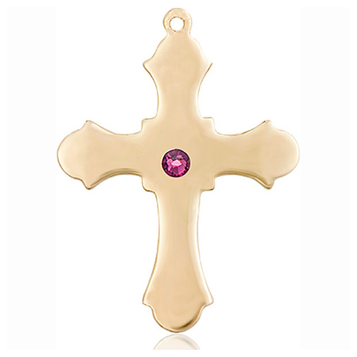 14kt Yellow Gold 1 1/4in Cross with 3mm Amethyst Bead  