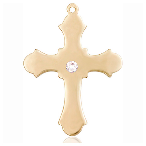14kt Yellow Gold 1 1/4in Cross with 3mm Crystal Bead  