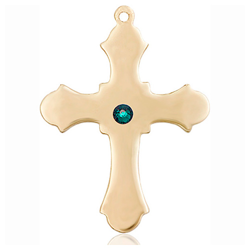 14kt Yellow Gold 1 1/4in Cross with 3mm Emerald Bead  