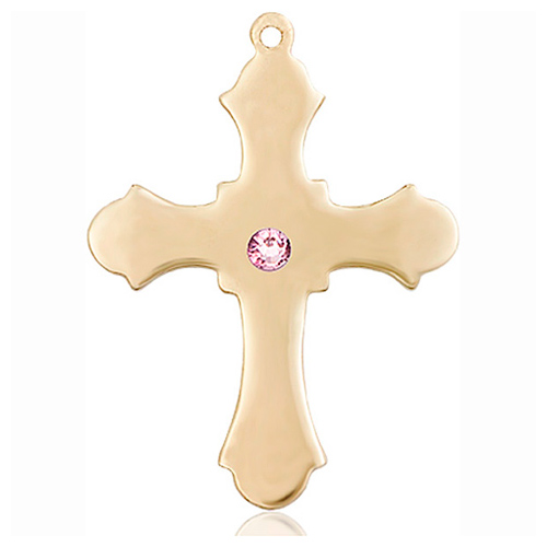 14kt Yellow Gold 1 1/4in Cross with 3mm Light Amethyst Bead  