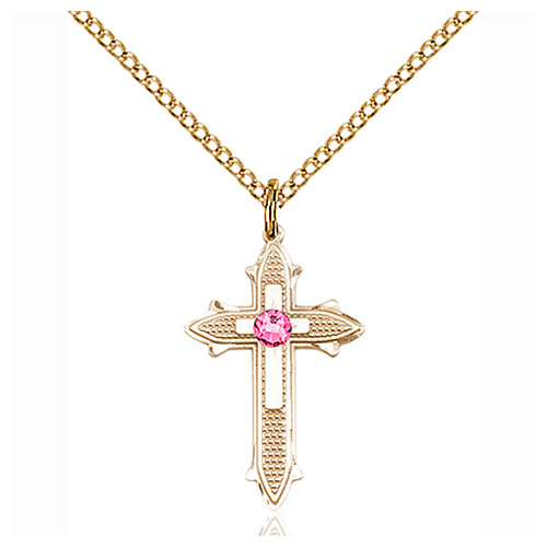 Gold Filled 7/8in Rose Bead Cross Pendant & 18in Chain