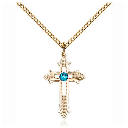 Gold Filled 7/8in Zircon Bead Cross Pendant & 18in Chain