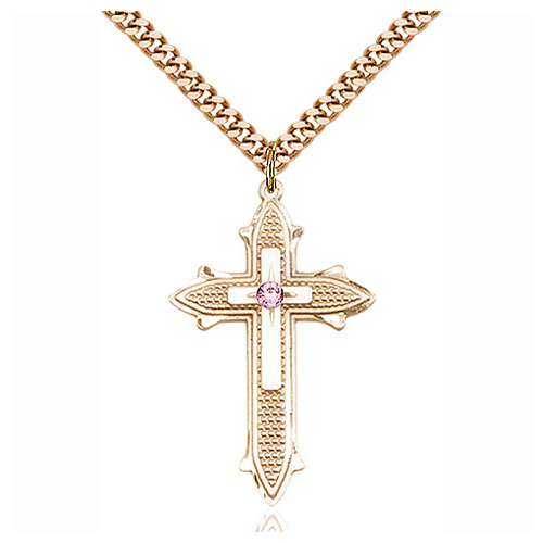 Gold Filled 1 3/8in Light Amethyst Bead Cross Pendant & 24in Chain
