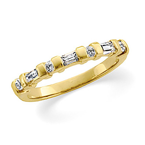 14k Gold 3/8 CT TW Diamond Round and Baguette Bar Wedding Band