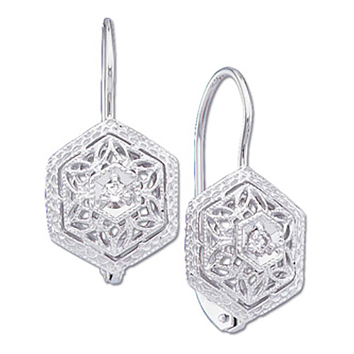 Round Filigree Leverback Diamond Earrings
