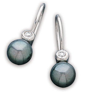 7mm Black Akoya Pearl and Diamond Earrings