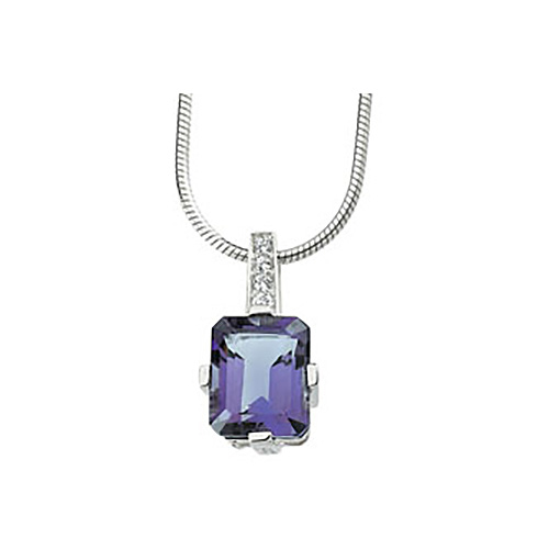Sterling Silver 11x9mm Amethyst with Cubic Zirconia Necklace 18in