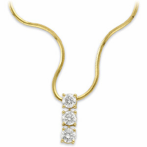 1 CT TW Three Stone Diamond Pendant Slide on Chain - Clearance