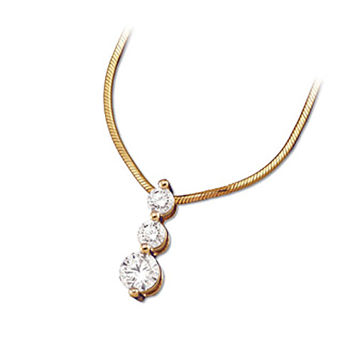 14kt Yellow Gold 1 CT TW Three Stone Diamond Pendant on Chain