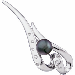 9mm Black Cultured Pearl & Diamond Brooch