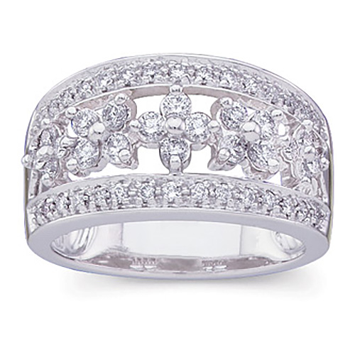 14k White Gold 3/4 CT TW Diamond Floral Inspired Ring