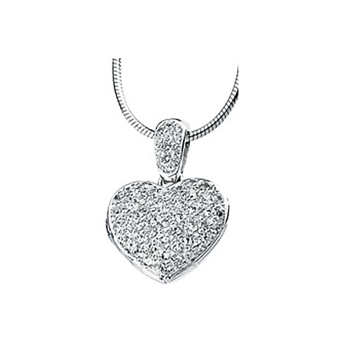 Sterling Silver Cubic Zirconia Heart Locket Necklace JJ63659SS