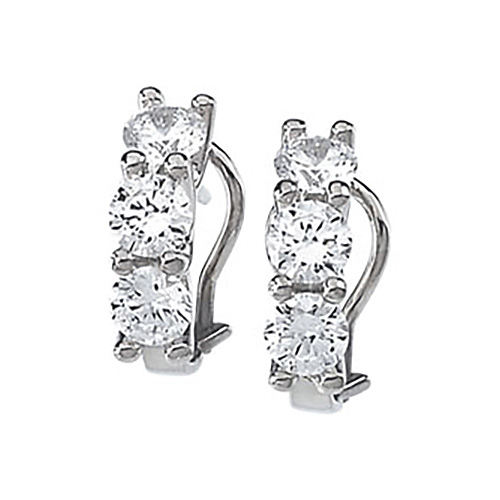 Sterling Silver 3-Stone Cubic Zirconia Earrings Omega Backs