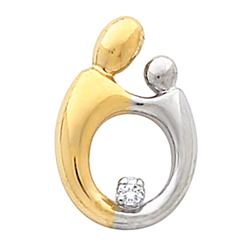 14kt Two Tone Gold Mother & Child Diamond Hollow Back Pendant