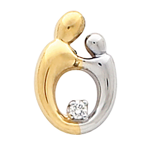 14kt Two Tone Gold 9/16in Mother and Child Diamond Charm