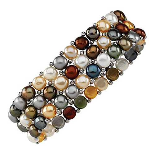 Sterling Silver Dyed Multi Pearl Stretch Bracelet