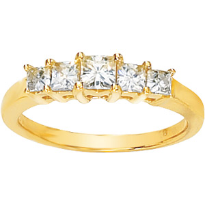 9/10 CT TW Five-Stone Square Brilliant Moissanite Ring