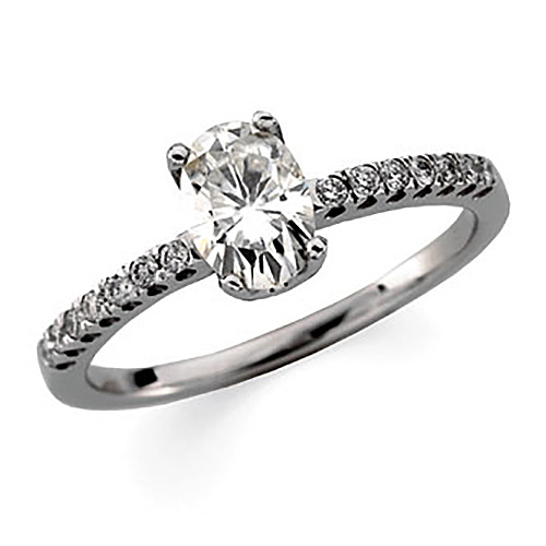 14kt White Gold 0.94 ct Moissanite and 1/6 ct Diamond Ring