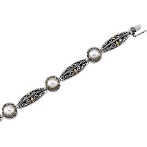Antiqued Sterling Silver Freshwater Cultured Cabochon Pearl Bracelet