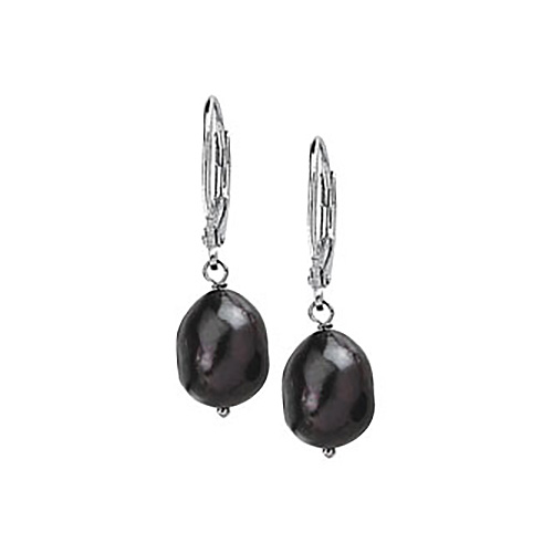 Sterling Silver Black Freshwater Cultured Baroque Pearl Dangle Earrings