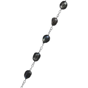 72in Black Freshwater Baroque Pearl Station Necklace