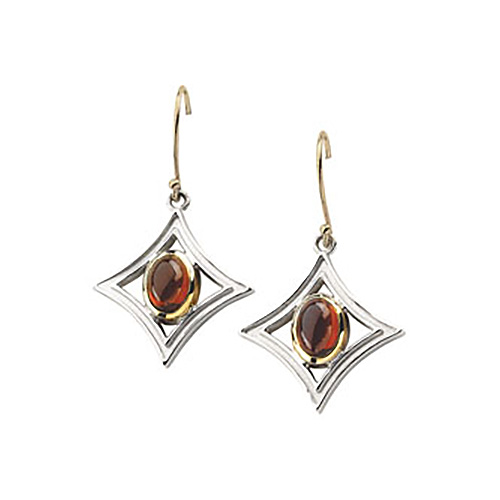 Sterling Silver and 14k Gold 7x5mm Mozambique Garnet Earrings